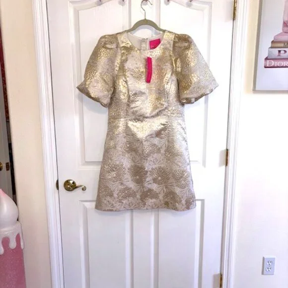 Lilly Pulitzer Ailani Dress Gold Metallic Shift - Size 12 - NWT - MSP $278 - Picture 14 of 14